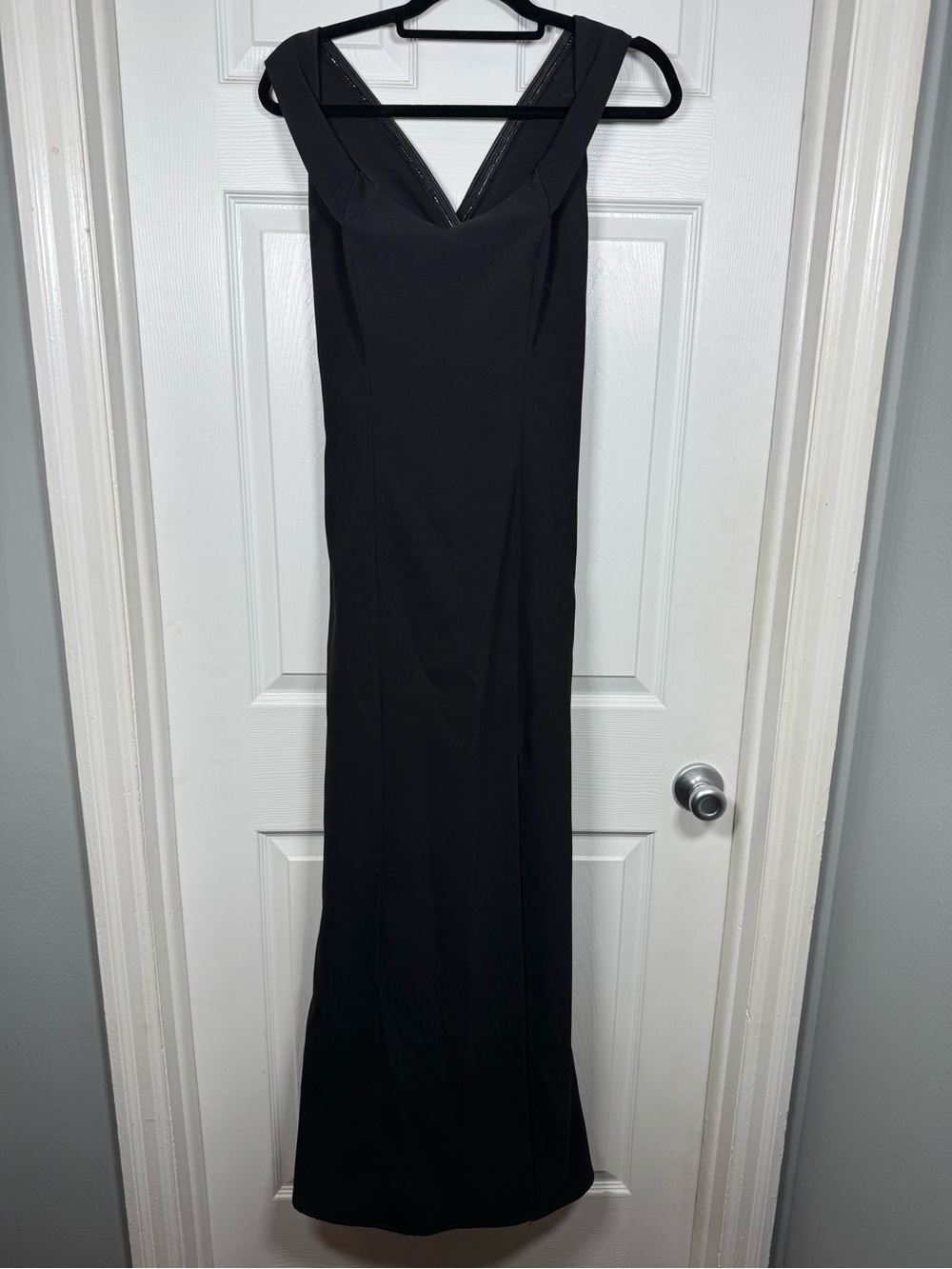 Dessy Collection 3012 Black Trumpet Bridesmaid Gown Size 10 Cross Back